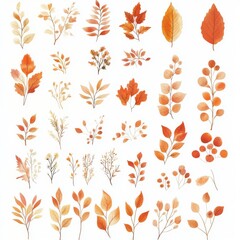 Wall Mural - Illustration of watercolor autumn leaves. Hand painted.