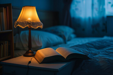 Wall Mural - lamp at the night table with electric book