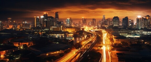 Wall Mural - city at night with long exposure