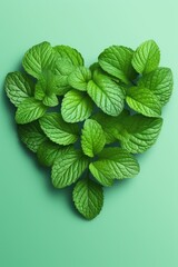 Mint heart isolated on background, flat lay, vecor illustration