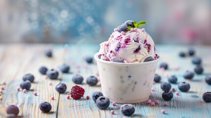 Poster - Blueberry ice cream with fruit