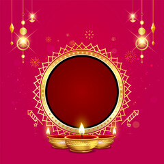 Sticker - Festive, Diwali, Luxury, Modern, golden, Dhanteras, vintage, circular, ornament, lights decor, diya, flame, lantern bright sparkle and crackers design for indian deepavali festival.