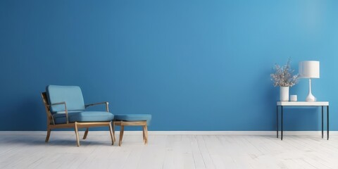 Wall Mural - blue wall with chair and lamp