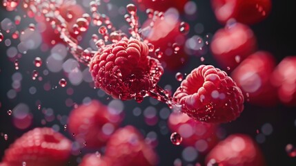 Fresh raspberry fruit with water splash