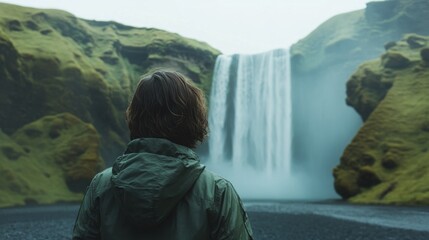 Poster - Person Looking at Waterfall in Iceland