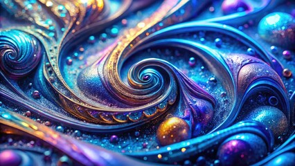 Wall Mural - vibrant, abstract background featuring intricate, swirling patterns of iridescent blues and purples,