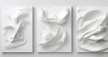 Wall Mural - three white abstract paintings on wall