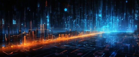 futuristic city with glowing lights