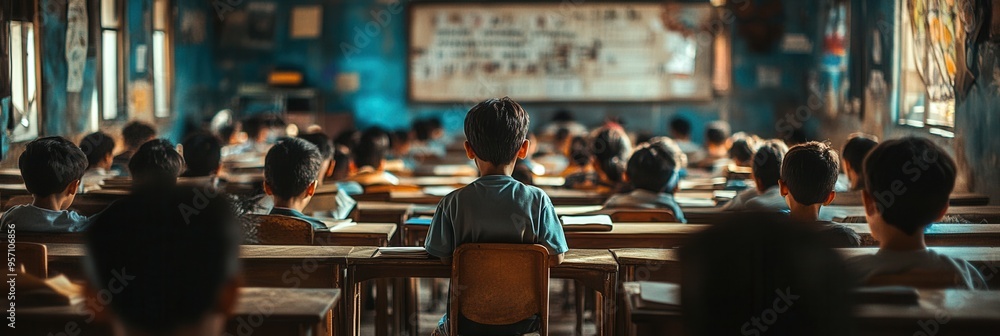 Students fill an overcrowded classroom, facing outdated materials and a ...