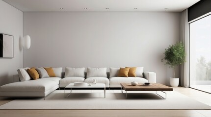 Wall Mural - Minimalist beige interior, living room