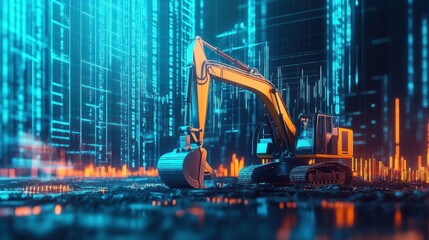 Excavator in Digital Landscape