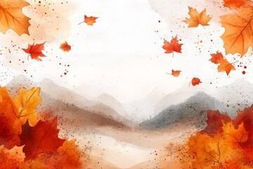 Wall Mural - Stock image of a red fall leaf watercolour background