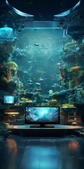 Wall Mural - large aquarium with fish