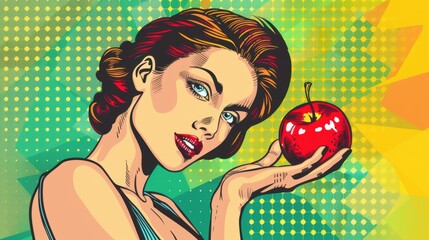 Wall Mural - A female holding and eating a fresh ripe apple