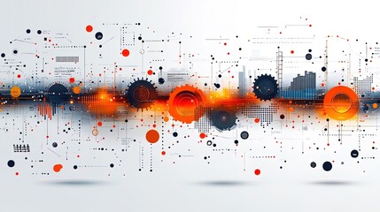 Wall Mural - abstract technological background with rotating gears connecting data points