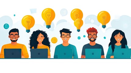 Diverse team of programmers working on laptops having ideas