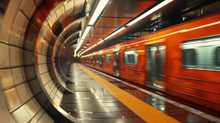 A futuristic subway running fast, action blur effect