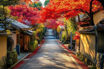 Wall Mural - Momiji kairo festival, famous autumn festival held at Kawaguchiko lake in Japan.