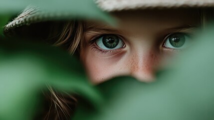 A close-up image featuring green leaves with a blurred background, giving a sense of depth and an element of nature's intricate details softly focused.