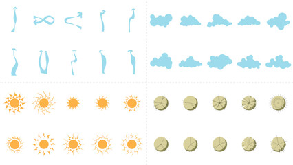 architecture site analysis symbol icon element drawing graphic flat isolated vector. architecture element line sun wind sound sun path vegetation.