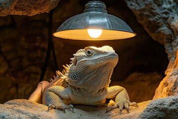 Canvas Print - A Lizard Basking Under a Hanging Lamp