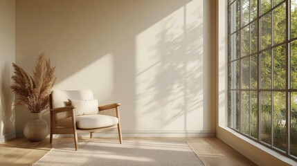 Canvas Print - Minimalist Living Room with Sunlight Streaming Through a Large Window