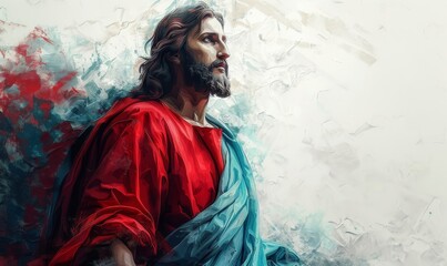 Wall Mural - The essence of Divine Mercy with a beautifully illustrated figure of Jesus. Rendered in watercolor style, it emanates tranquility and devotion, inviting reflection. Generative AI