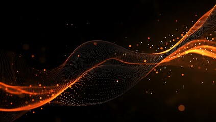 Wall Mural - Golden particles wave on dark background. 