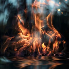 Wall Mural - Bright flames rising and moving at dark night, fire and burning concept