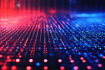 Wall Mural - Abstract digital background with vibrant red and blue lights forming a grid pattern, ideal for technology and futuristic concepts.