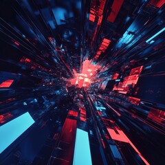 Wall Mural - futuristic abstract composition with vibrant red and blue colors, conveying depth and dynamic moveme