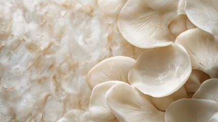 Canvas Print - An abstract background featuring soft, light-colored textures with white mushrooms arranged artistically