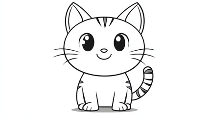 A cute cartoon cat with big eyes and a striped tail.