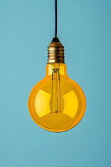 Wall Mural - Yellow light bulb hanging against color background.