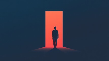 Wall Mural - a solitary figure in a dark room, gentle rays of light breaking through, symbolizing hope, flat desi