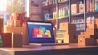 © ellisa_studio - Laptop with Online Store Website on a Table with Boxes