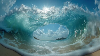 Canvas Print - A turquoise wave crashing on a tropical beach