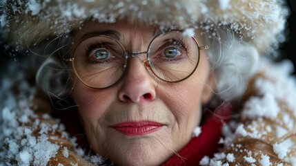 Wall Mural - A woman wearing a red coat and a hat with a white fur trim