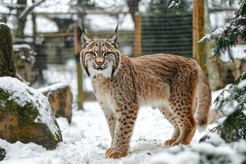 Sticker - A Lynx Standing in a Snowy Forest