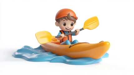 Wall Mural - Cute cartoon charactor of a boy kayaking in water