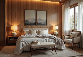 cozy bedroom interior, hotel room interior