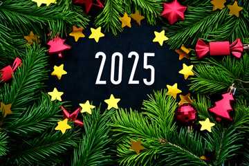 Wall Mural - new year 2025 background. number of the coming year in christmas decoration.