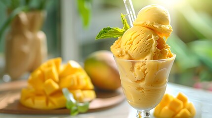 Wall Mural - Scrumptious ice cream view with mango juice