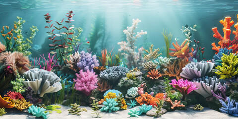 Wall Mural - Vivid coral reef with multicolor pastel underwater.