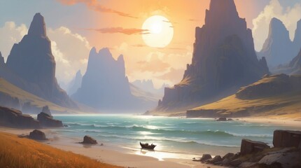 Wall Mural - Sunny beach in game art style