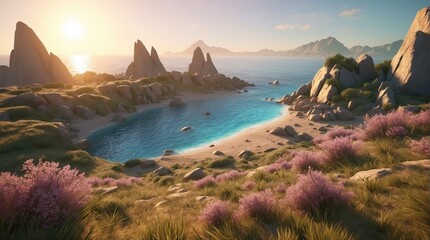 Wallpaper mountains, sea and islands in low poly style