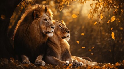 Poster - Majestic Lions in Golden Light