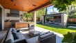 © ASGraphicsB24 - Modern Backyard with Outdoor Kitchen and Patio.