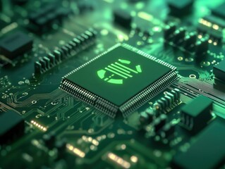 Poster - Green Microchip on Circuit Board