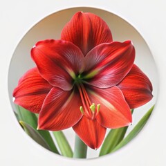 Sticker - Amaryllis Bloom in Circle, White Background, Flower, Petal, Red , amaryllis, flower